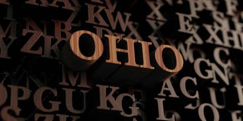 Ohio - Wooden 3D rendered letters/message.  Can be used for an online banner ad or a print postcard.
