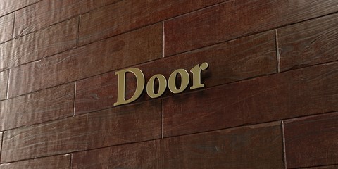 Door - Bronze plaque mounted on maple wood wall  - 3D rendered royalty free stock picture. This image can be used for an online website banner ad or a print postcard.