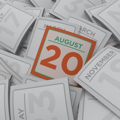 3d rendering random calendar pages august 20