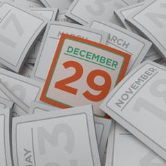 3d rendering random calendar pages december 29