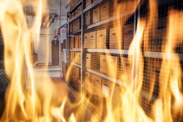 Papier Peint photo Lavable Flamme Feu brûlant à l& 39 intérieur de l& 39 appartement de stockage