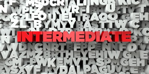 INTERMEDIATE -  Red text on typography background - 3D rendered royalty free stock image. This image can be used for an online website banner ad or a print postcard.