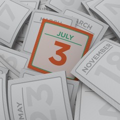 3d rendering random calendar pages july 3