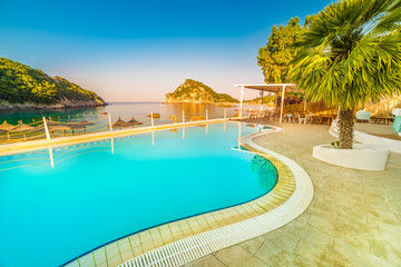 Beautiful pool and beach in Paleokastritsa, Corfu island, Greece