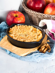 Home made apple crumble. Vertical