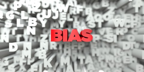 BIAS -  Red text on typography background - 3D rendered royalty free stock image. This image can be used for an online website banner ad or a print postcard.