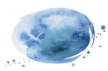 Blue watercolor blot on a white background