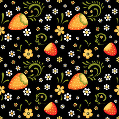 Strawberry fields in Khokhloma traditional style