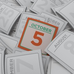 3d rendering random calendar pages october 5