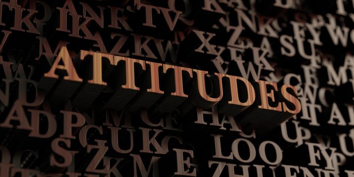 Attitudes - Wooden 3D rendered letters/message.  Can be used for an online banner ad or a print postcard.