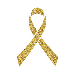 Gold glitter awareness ribbon. Simbol of Childhood Cancer Day in