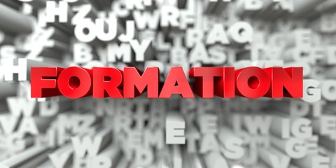 FORMATION -  Red text on typography background - 3D rendered royalty free stock image. This image can be used for an online website banner ad or a print postcard.
