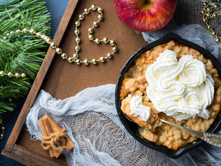 Apple crumble and cream cooked with love