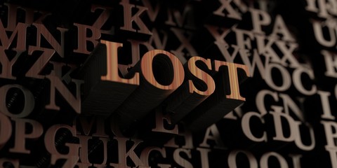 Lost - Wooden 3D rendered letters/message.  Can be used for an online banner ad or a print postcard.