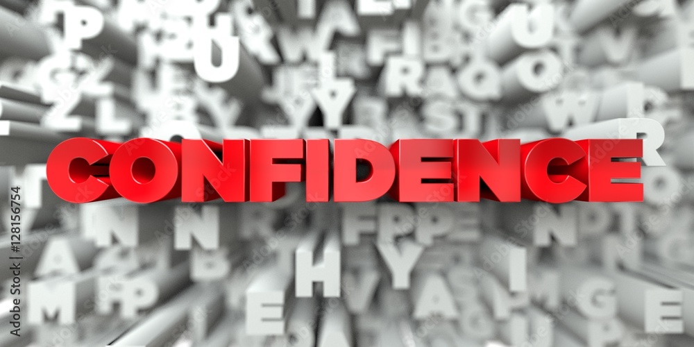 Fototapete confidence - red text on typography background - 3d rendered royalty free stock image. this image ca