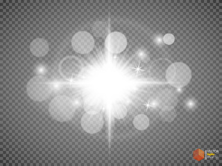 Transparent Silver Glow light effect. Star burst with sparkles