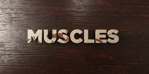 Muscles - grungy wooden headline on Maple  - 3D rendered royalty free stock image. This image can be used for an online website banner ad or a print postcard.