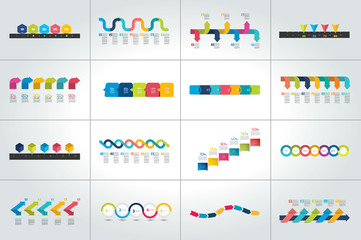 Fototapeta na wymiar Mega set of timeline infographic templates, diagrams, presentations.