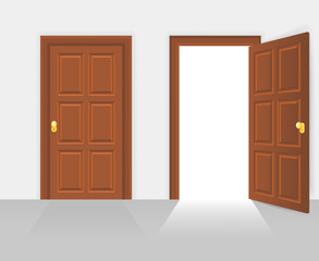 Open and closed house front door vector illustration