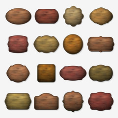 Wooden signs. Vector wood isolated brown boards