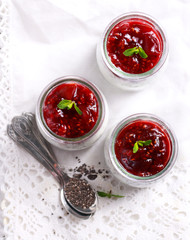 Healthy breakfast - chia seed yogurt with fruit topping