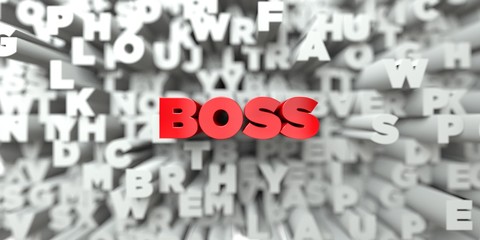 BOSS -  Red text on typography background - 3D rendered royalty free stock image. This image can be used for an online website banner ad or a print postcard.