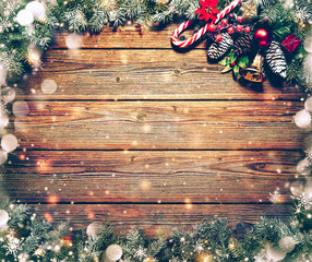 Christmas background with fir tree and decoration