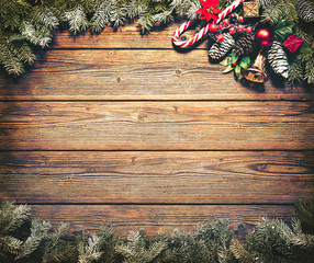 Christmas background with fir tree and decoration