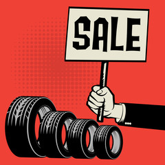 Poster in hand, business concept with text Sale