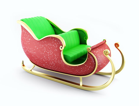 christmas santa sleigh on white background 3D illustration