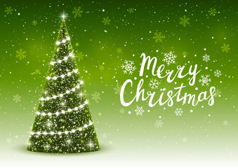 Christmas trees on shiny green background