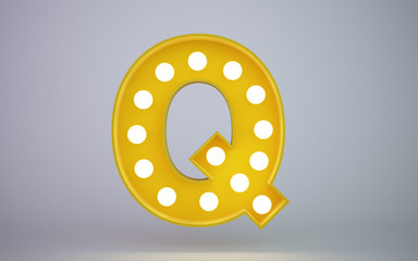 3d rendering yellow illustration bulb type face q