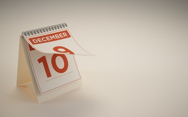 3d Rendering calendar illustration day december 10
