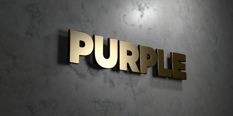 Purple - Gold sign mounted on glossy marble wall  - 3D rendered royalty free stock illustration. This image can be used for an online website banner ad or a print postcard.