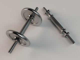 two chromatic  metal 3d rendering dumbbell white background illustration