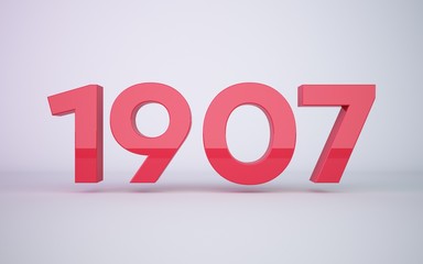 3d rendering year 1907  on clean white background