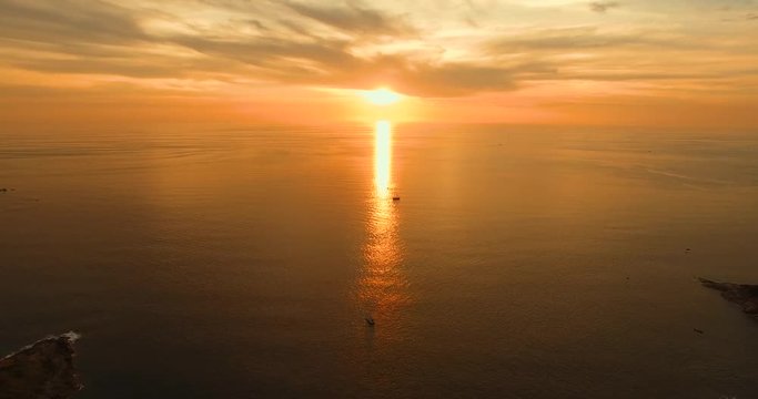 Aerial: Beautiful sunset on Promthep Cape.