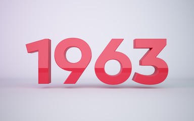 3d rendering red year 1963 on white background