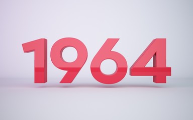 3d rendering red year 1964 on white background