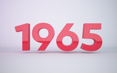 3d rendering red year 1965 on white background