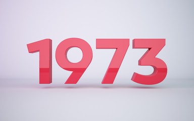 3d rendering red year 1973 on white background