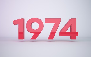 3d rendering red year 1974 on white background