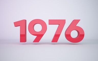 3d rendering red year 1976 on white background