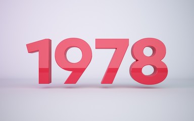 3d rendering red year 1978 on white background