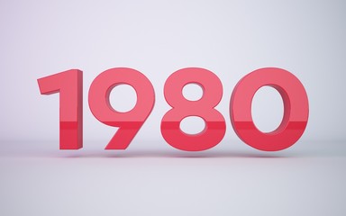 3d rendering red year 1980 on white background