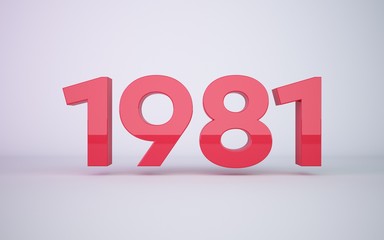 3d rendering red year 1981 on white background