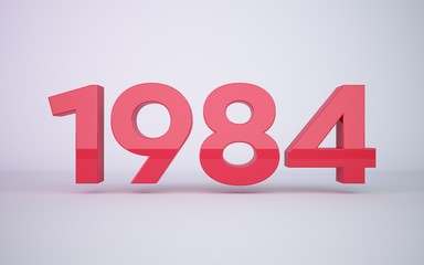 3d rendering red year 1984 on white background