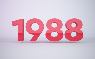 3d rendering red year 1988 on white background - obrazy, fototapety, plakaty