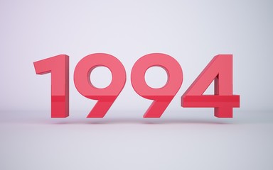 3d rendering red year 1990 on white background