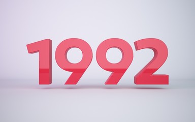 3d rendering red year 1990 on white background
